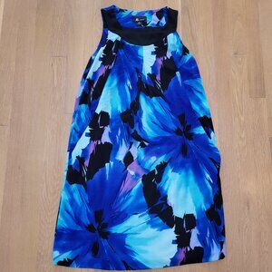 AB Studio Dress Womens XS Blue Sleeveless Knee Length Floral Pattern Sheath